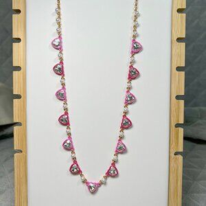 NWT Betsey Johnson Crystal Heart Station Necklace